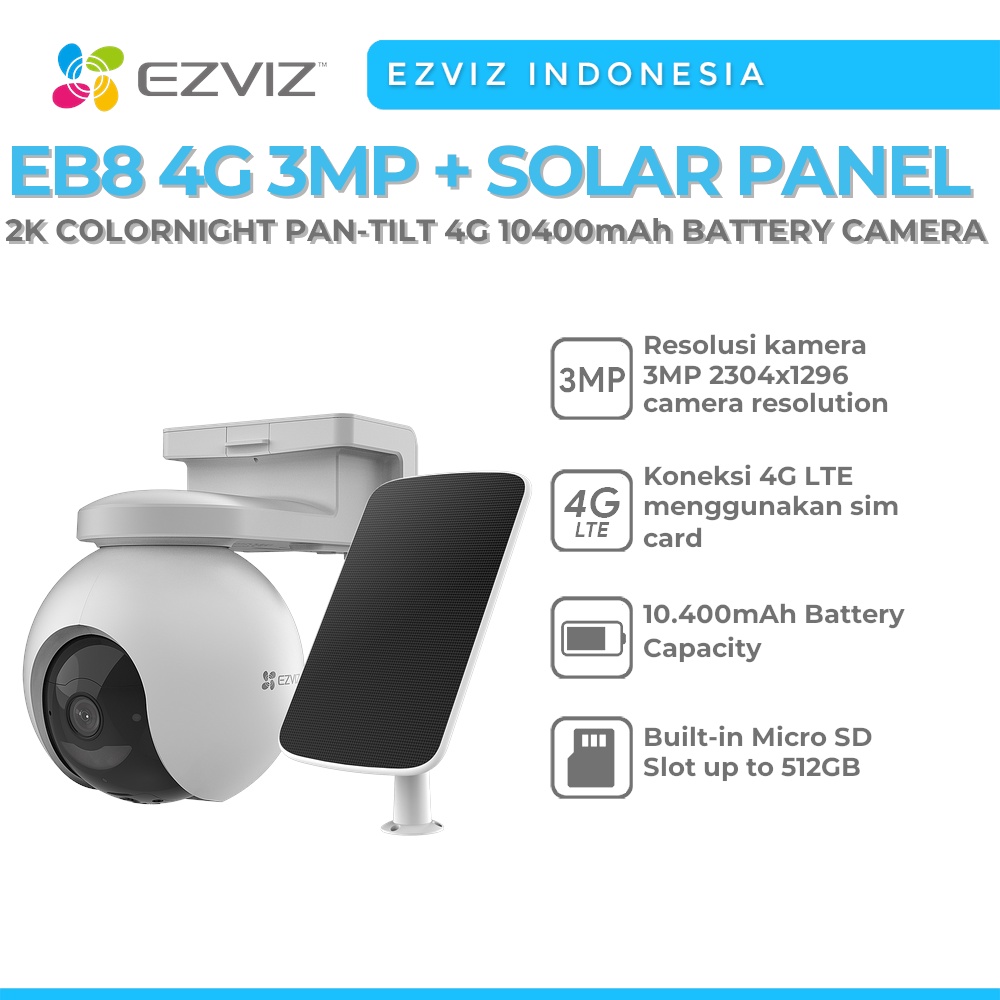 Jual EZVIZ EB8 3MP 2K COLORNIGHT PAN-TILT 4G LTE BATTERY CAM + SOLAR ...