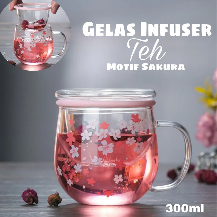 Jual Gelas Cangkir Saringan Infuser Teh Filter Gambar Bunga Sakura 300ml Shopee Indonesia 6328