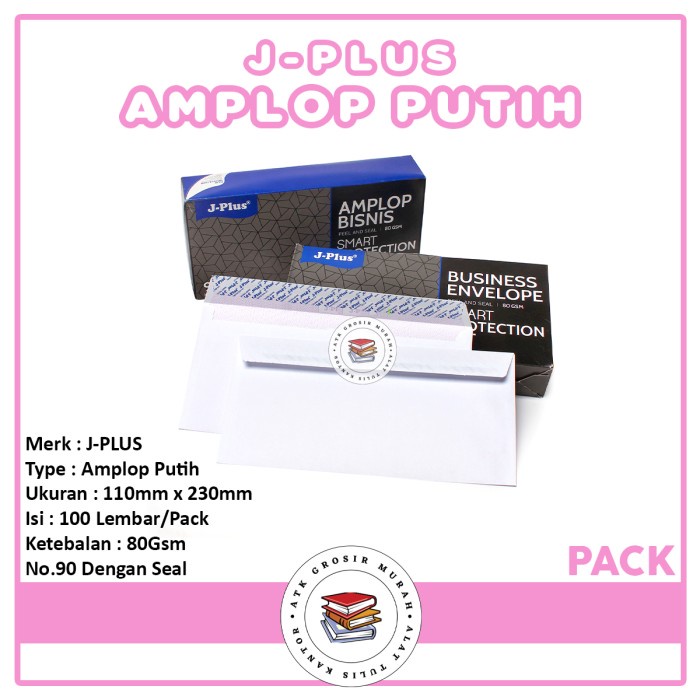 Jual Amplop Putih Jendela KIRI / Amplop Window No.90 JPLUS Biru [ PACK ...