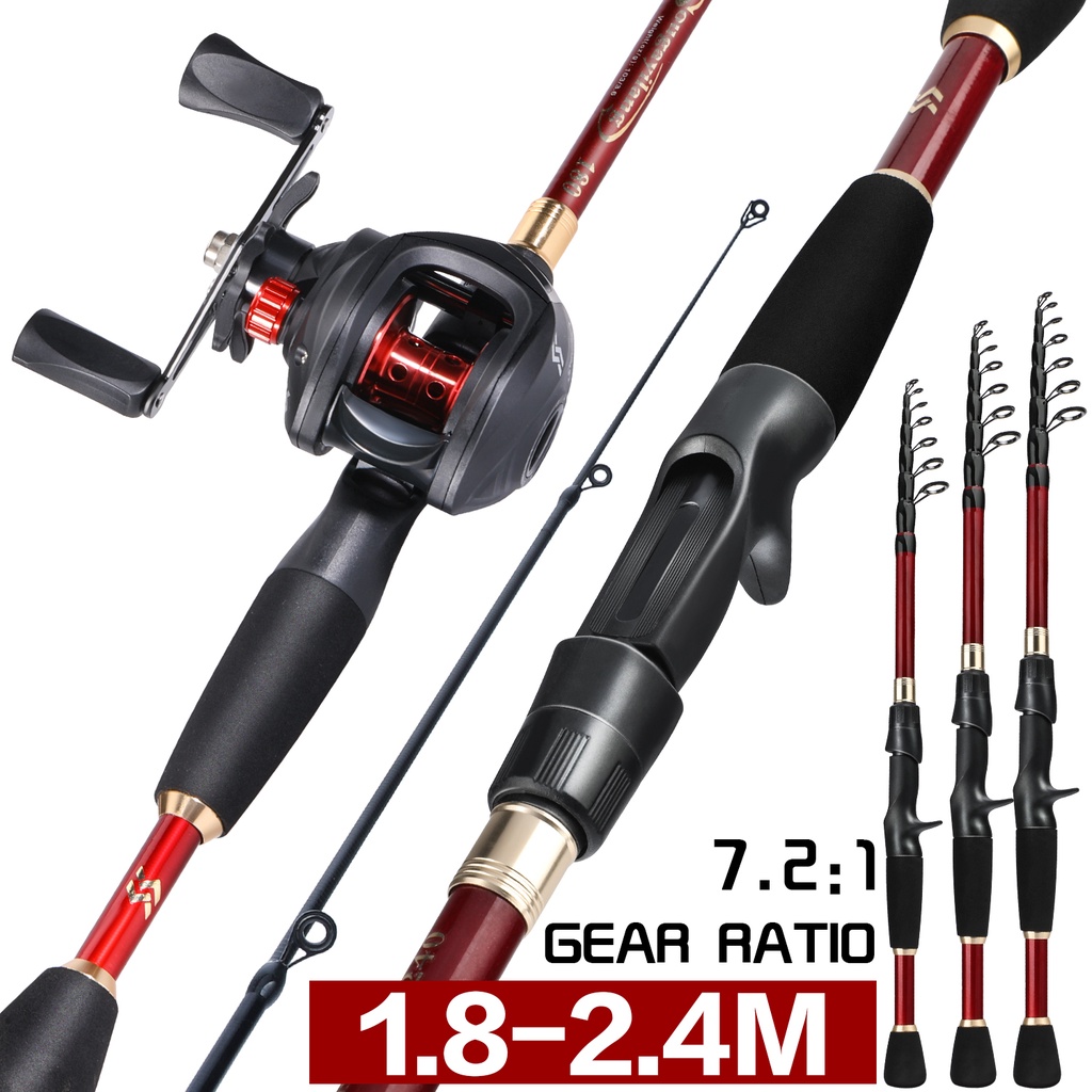Telescopic Fishing Rod 1.8m 2.1m 2.4m with Fishing Line Hooks Set  Ultralight Weight Carbon Fiber Casting Spining Fishing Pancing