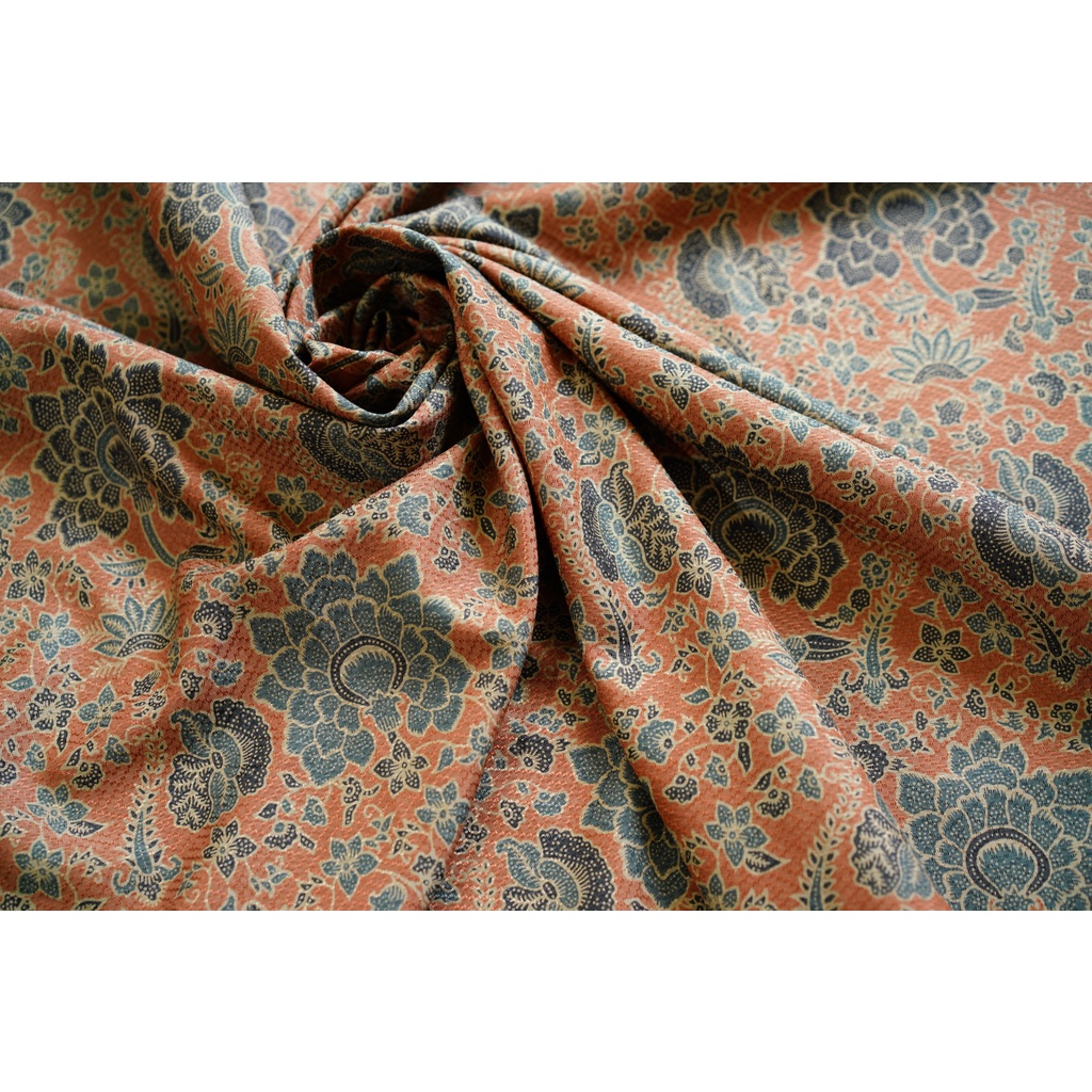 Jual Kain Batik Premium Dobby Motif Puspo Sari Warna Orange Oranye Oren