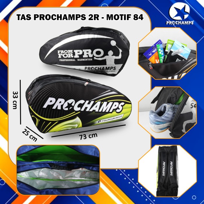 Jual Tas Badminton PROCHAMPS 2R / 2 R THERMO Motif No. 84 Black Lime ...