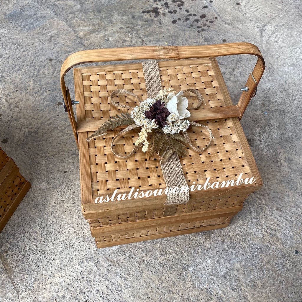 Jual RANTANG KOTAK 2 SUSUN 25 x 25 CM HIAS RUSTIC BUNGA KLOBOT rantang ...