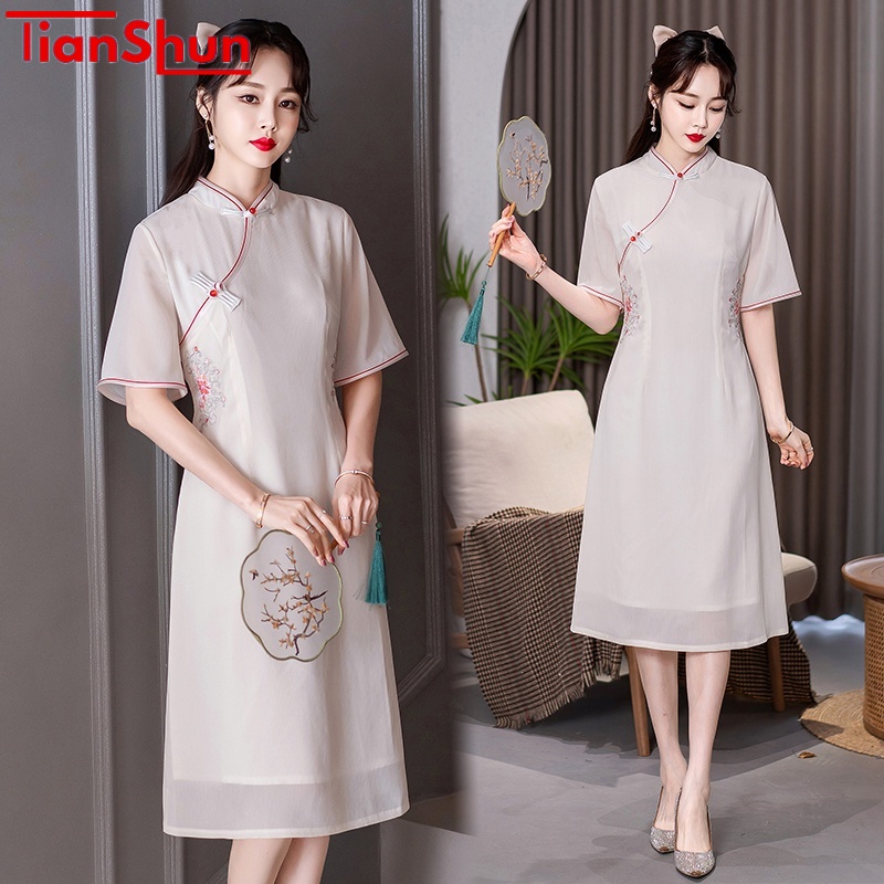 Jual Tianshun New China Traditional Clothing Chiffon Embroidery Modern ...