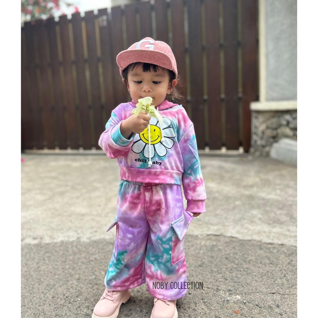 Jual One Set Hoodie Tie Dye Anak Perempuan-Setelan Celana Cargo Anak