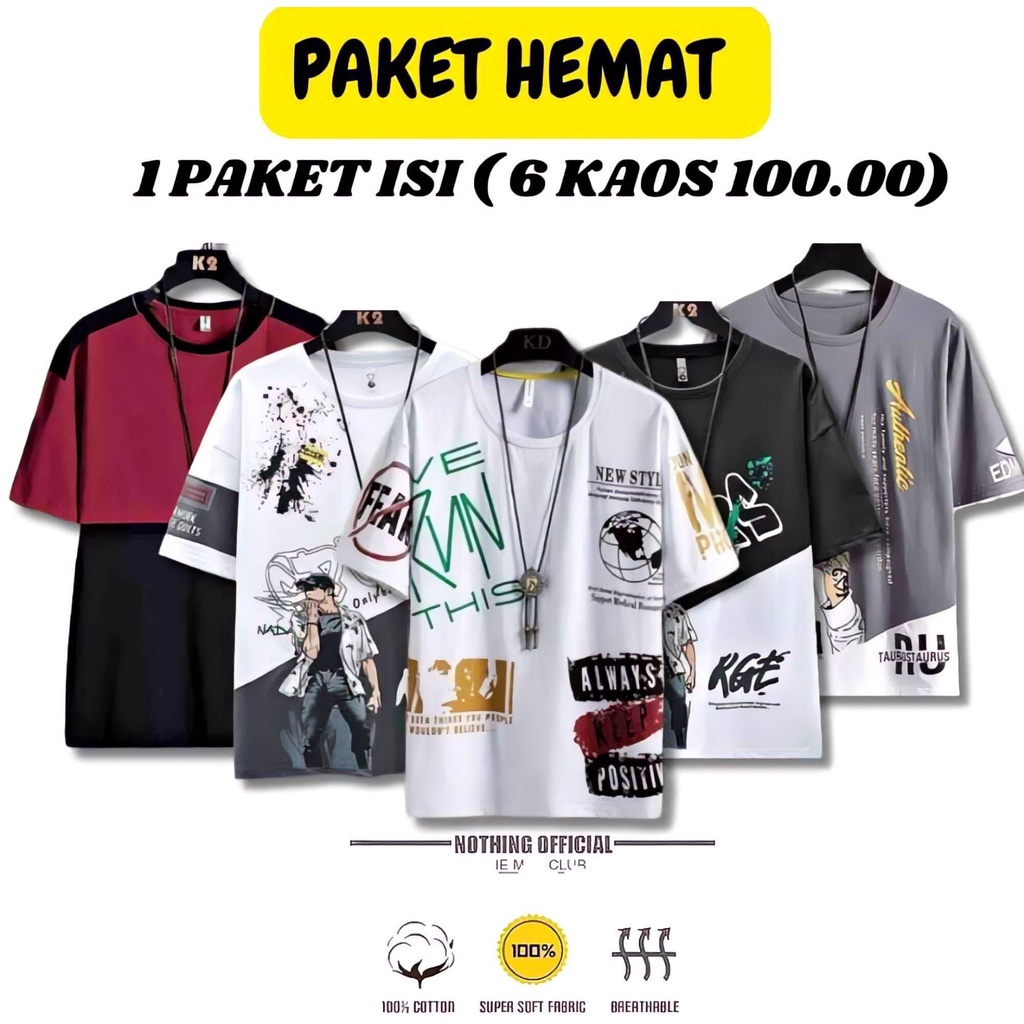 Jual Paket 100rb Dapat 6 Pcs/ Kaos Distro New /kaos Pria Wanita Terbaru ...