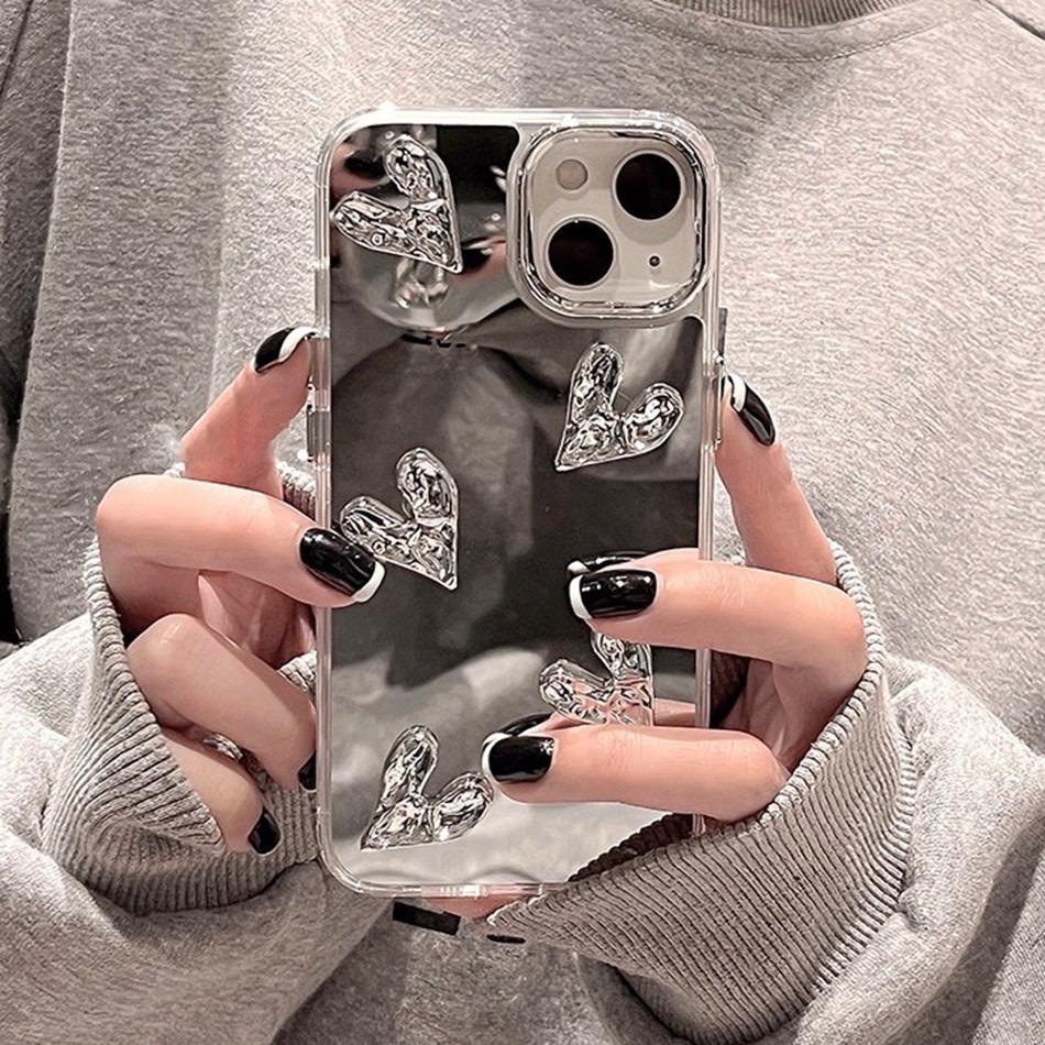 Jual Silver Heart Mirror Case for Iphone 15 14 13 12 11 Pro Max Kaca