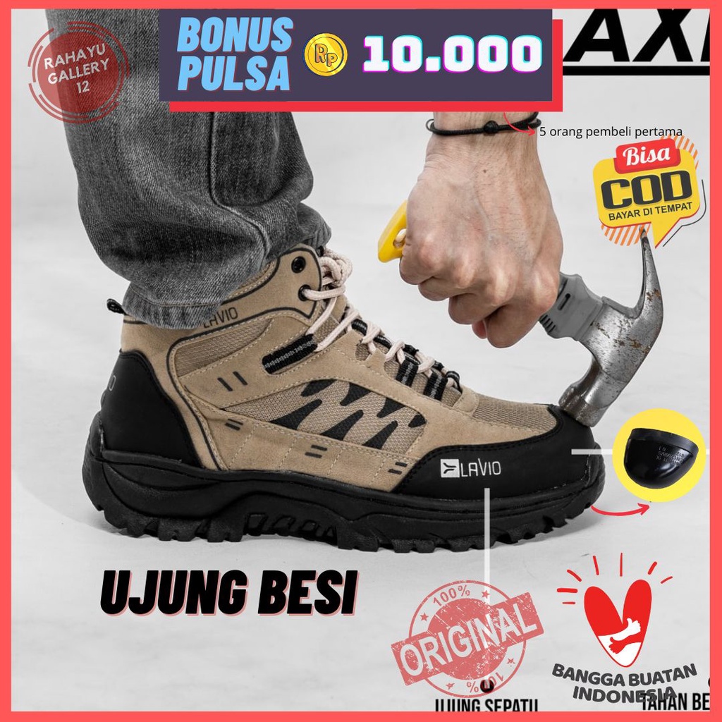 Jual Sepatu Safety Pria Boots Tinggi Ujung Besi Original Lavio Axel