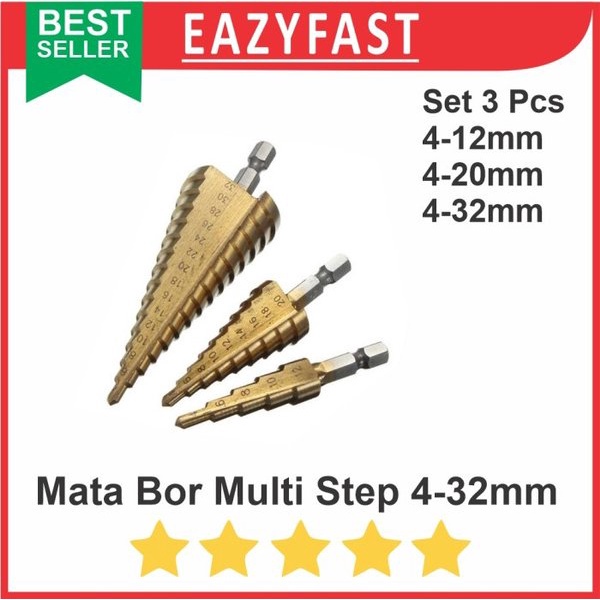 Jual Mata Bor Hex Pagoda Multi Step Cone Drill Kerucut Titanium Set 3 ...