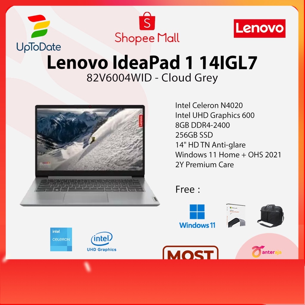 Jual Laptop Lenovo Ideapad 1 14igl7 4wid Celeron N4020 8gb 256gb 14 W11ohs Uptodatebandung 9941