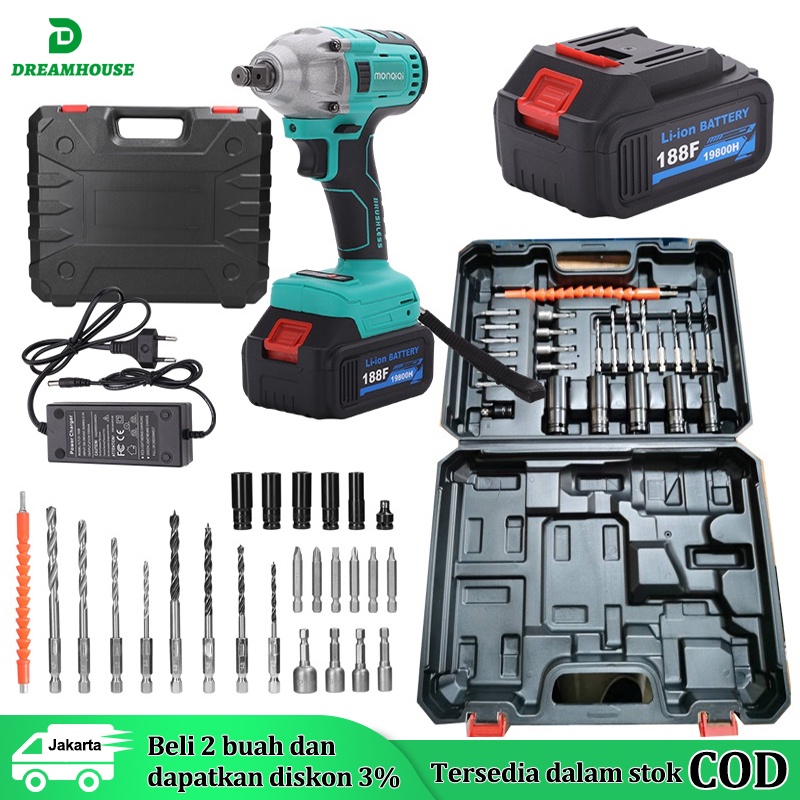 Jual Impact Wrench Cordless V Baterai Mesin Impact Buka Baut Bor Impact Baterai Inpek