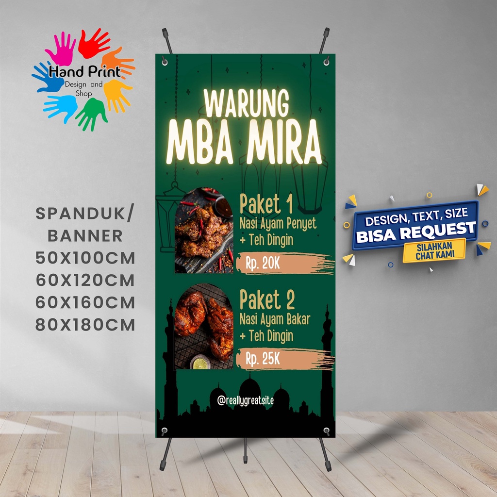 Jual SPANDUK BANNER Warung Geprek Warna Hijau Jajanan Pedas 60x160 CM