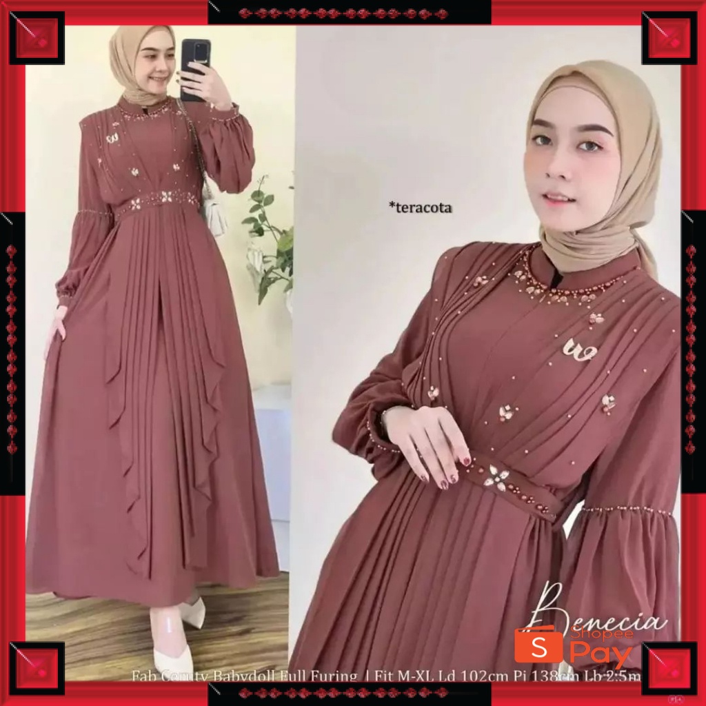 Jual Kain Lembut Halus Adem Tebal Payet Benecia Dewasa Gamis Muslim Wanita Matt Ceruty