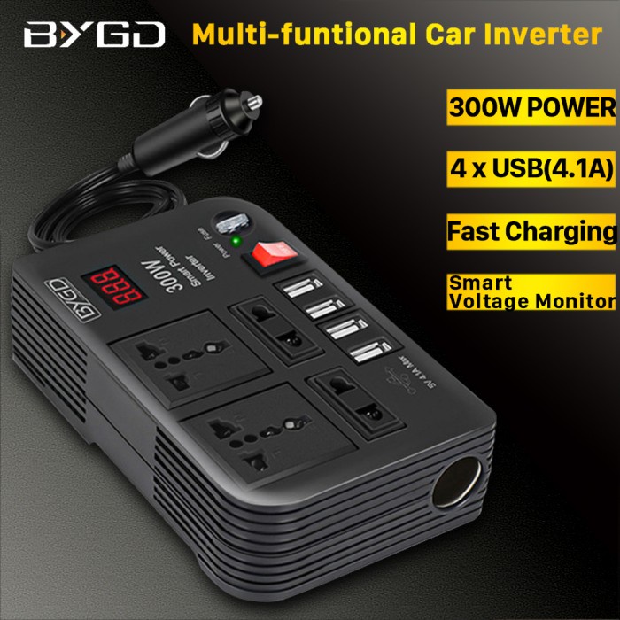 Jual Converter Listrik BYGD Car Power Inverter DC 12V to AC 220V 300W 4