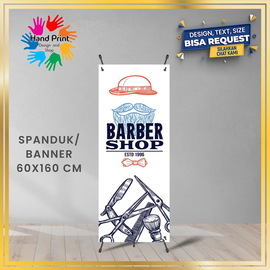 Jual Spanduk Banner Barbershop Pangkas Rambut Cukur Rambut Haircut Shave Warna Putih Ukuran 