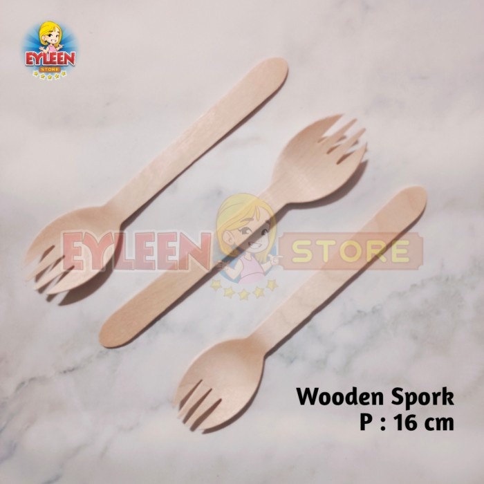 Jual Spork Kayu Sekali Pakai Wooden Spork Disposable Sendok Garpu 2 in