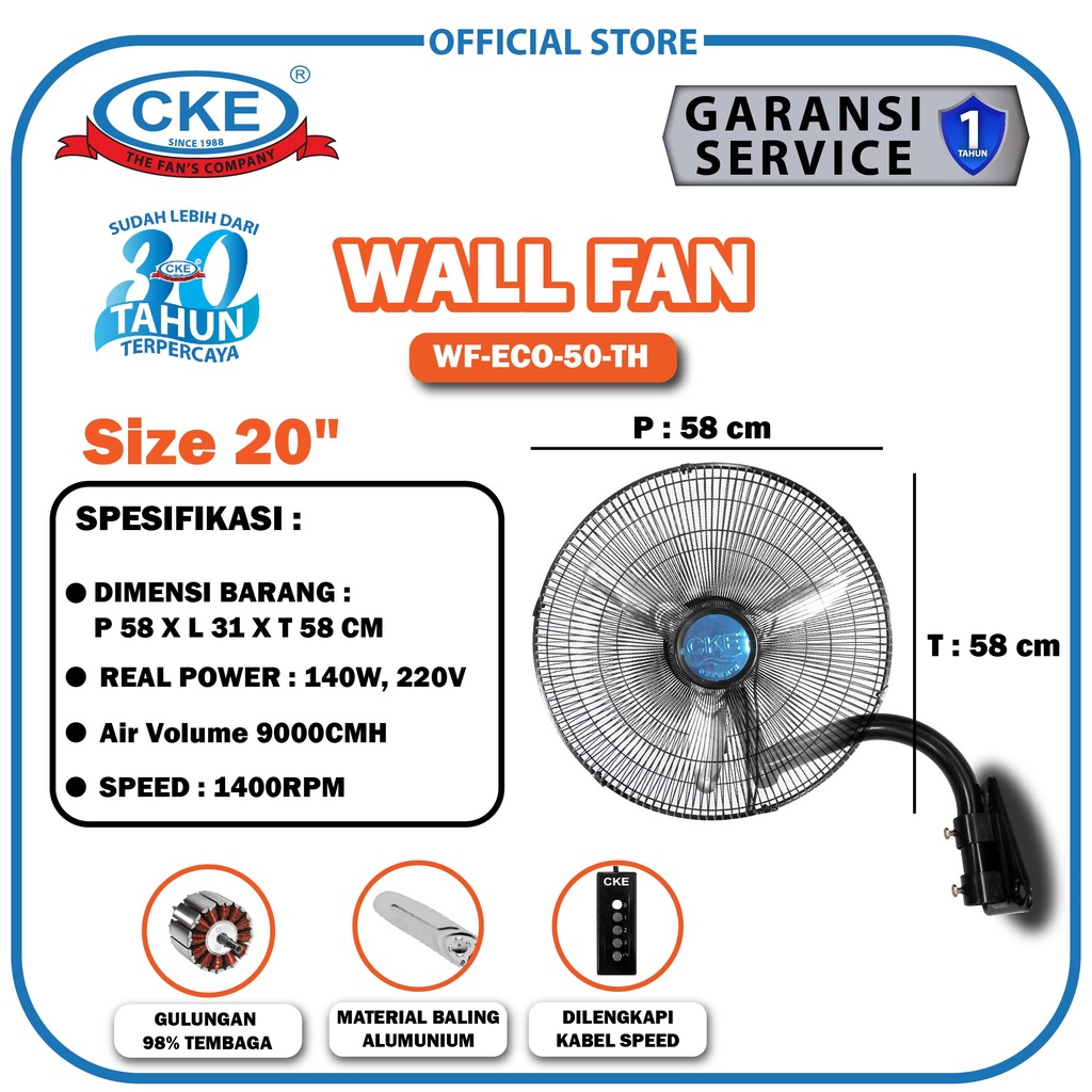 Jual Kipas Angin Dinding 20 Inch Wall Fan Cke Wf Eco 50 Th 20 Inch Kipas Angin Dinding Tembok 0995