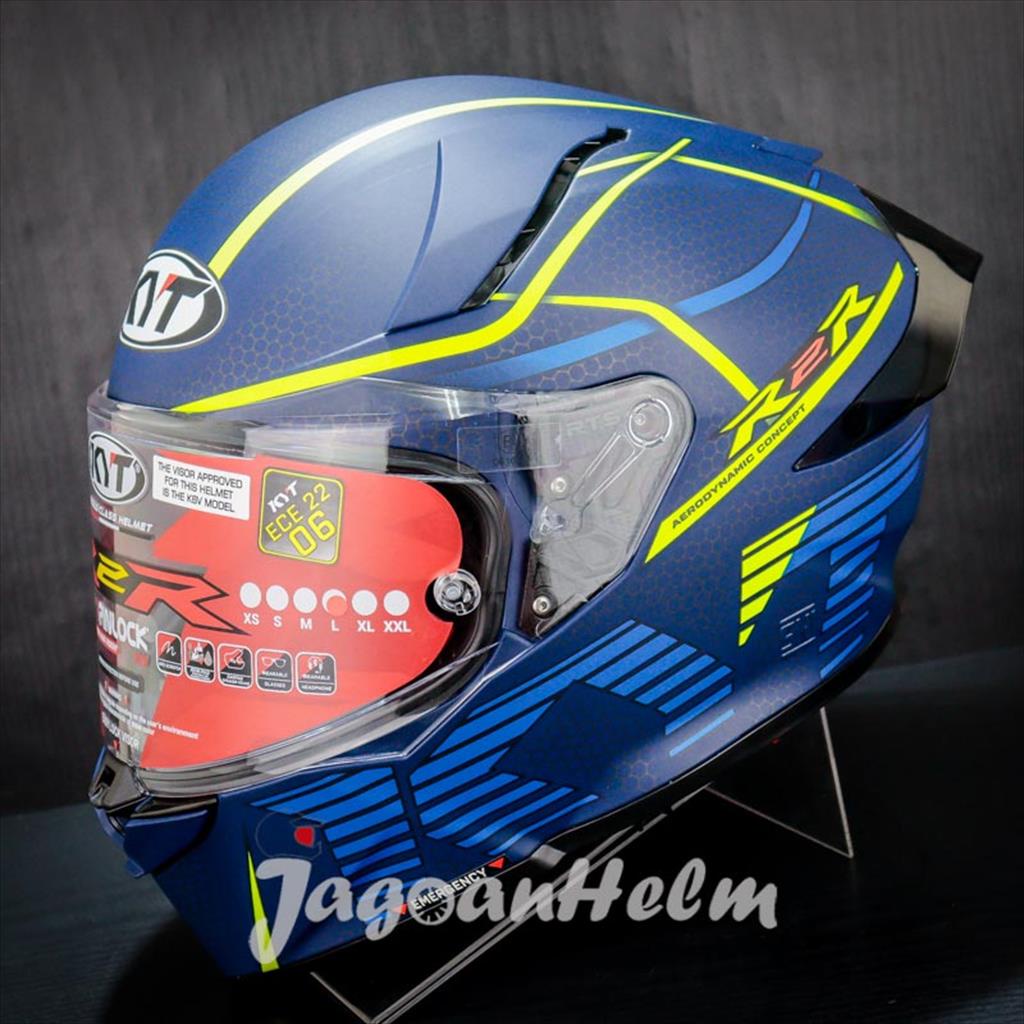 Jual KYT R2R CLASSIC CONCEPT |MATT BLUE YELLOW | FULLFACE DOUBLE VISOR ...