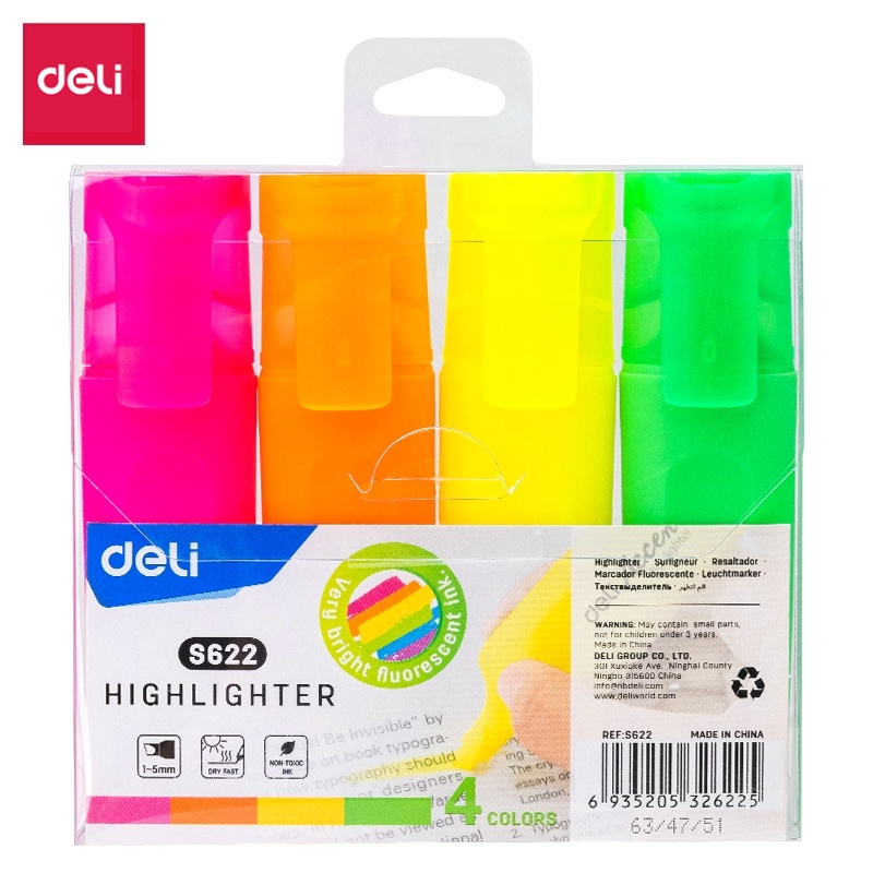 Jual DELI 1 Set Isi 4 Highlighter Warna Pastel Terang / 1 Set Stabilo