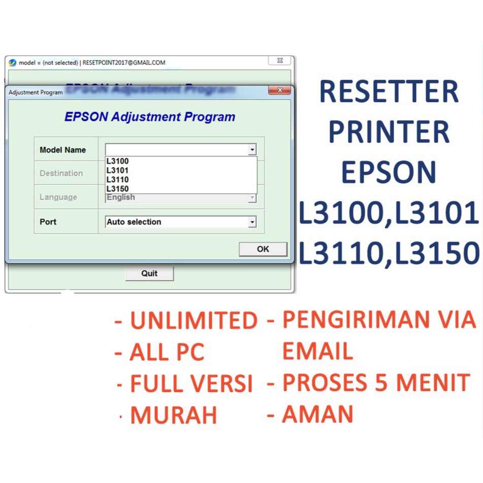 Jual Software Resetter Reset Reseter Printer Epson L3100 L3101 L3110 L3150 Unlimited All Pc 5113