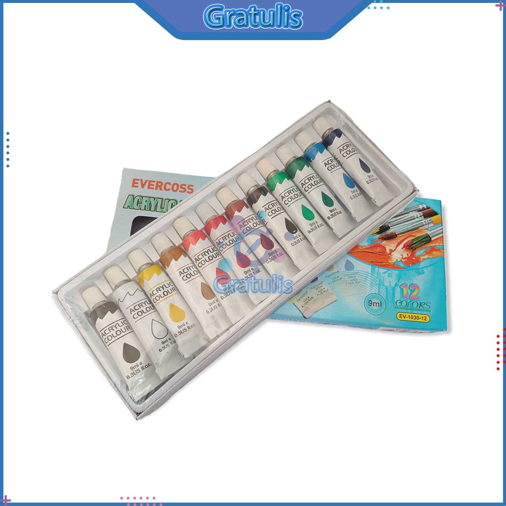 Jual CAT AKRILIK EVERCOSS EV-1030-12 [12WARNA/9ML] / CAT MELUKIS / CAT ...