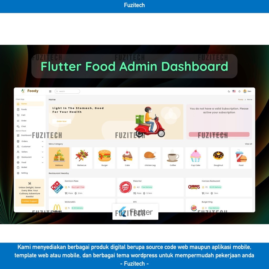 Jual WEB TEMPLATE FLUTTER FOOD ADMIN & CLIENT TEMPLATE - FOODY D2043 ...