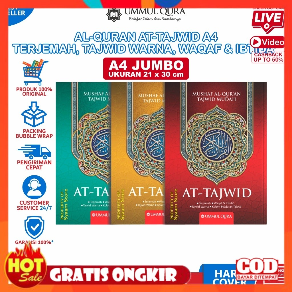 Jual [PREMIUM ORIGINAL] Mushaf Al-Quran Jumbo At-tajwid Terjemah A4 ...