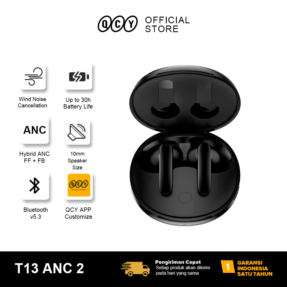 QCY TWS Earphone Earbuds T13 ANC 2 Bluetooth V3.5 Wireless
