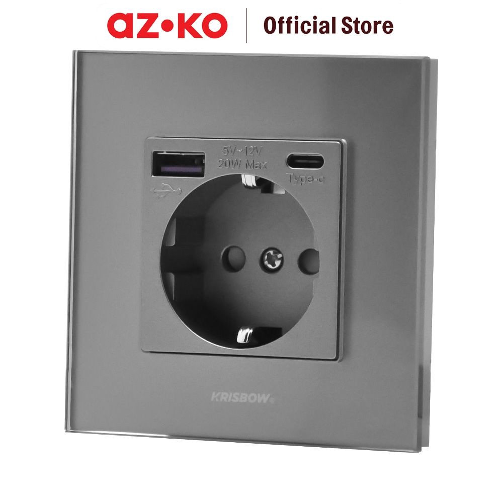 Jual AZKO Krisbow Stop Kontak Dinding Glass Frame Wall Socket Electric ...