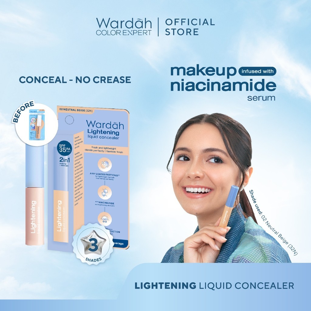 WARDAH Lightening Liquid Concealer 6g - Medium to High Coverage dalam Formula Extra Ringan yang Mengandung SPF 35 PA+++ dan Serum Niacinamide Untuk Hasil Makeup Flawless dan Cerah - Makeup