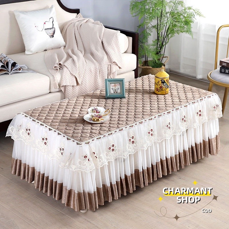Jual [CHARMANT] Taplak meja renda persegi panjang taplak meja rumbai ...