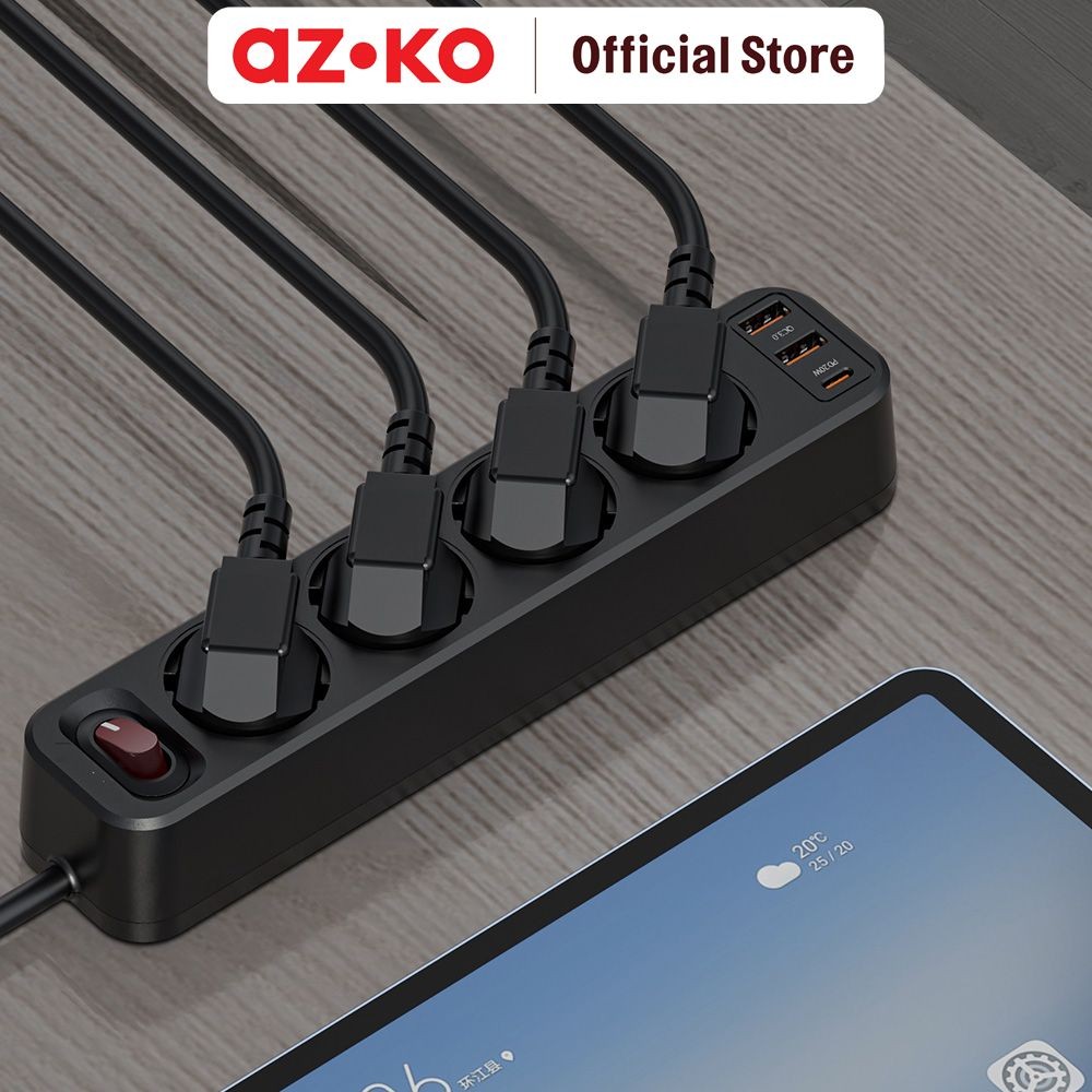 Jual AZKO Krisbow Stop Kontak 4 Soket Usb A & Type C - Hitam Electric ...