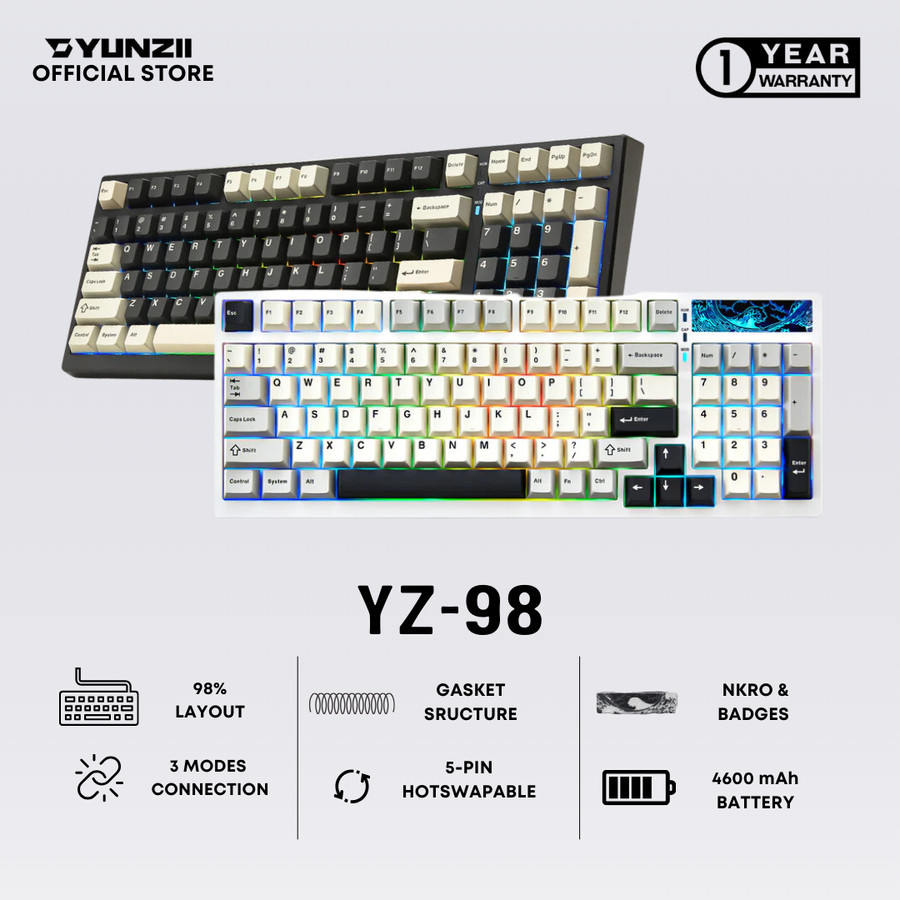 YUNZII YZ98 メカニカルキーボード (無線/有線)ミルクスイッチ
