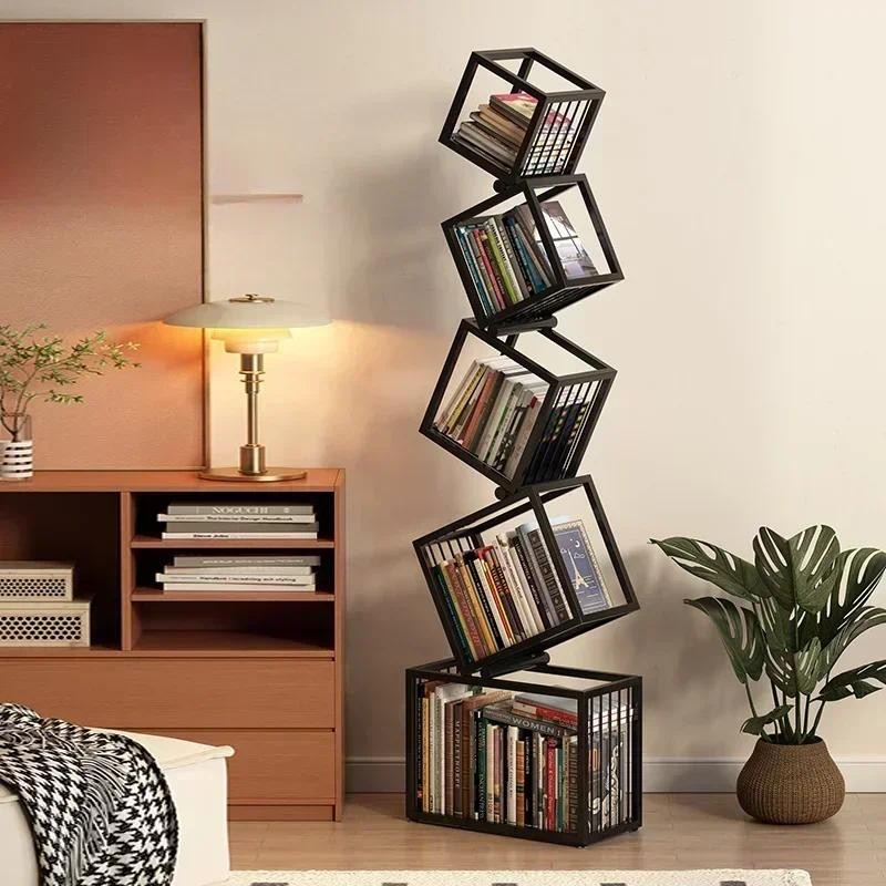 Jual Rotating Bookshelf Storage Book Shelves Magazine Rack Shelf ...