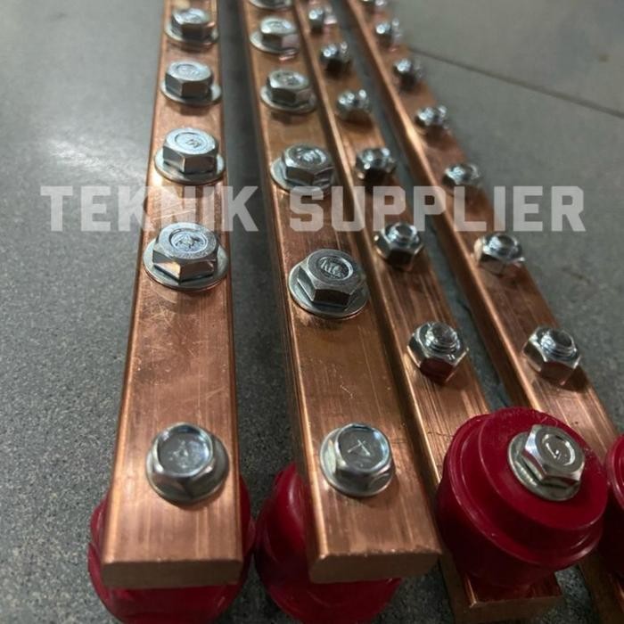 Jual busbar tembaga 3mm x 20mm x 600mm 12baut M8 komplit isolator hitam ...