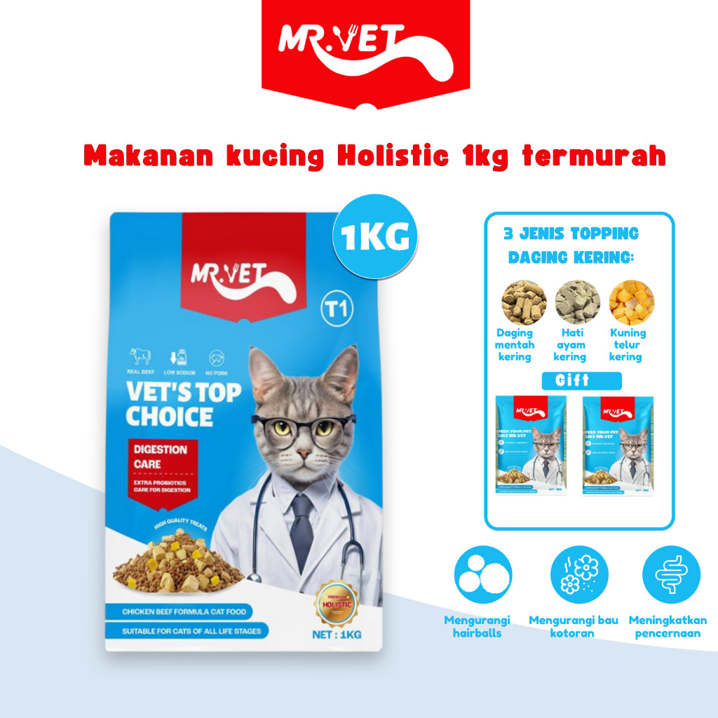Jual Mr. VET Makanan pakan Kucing Kering MR.VET T1 atau T2 1Kg ...