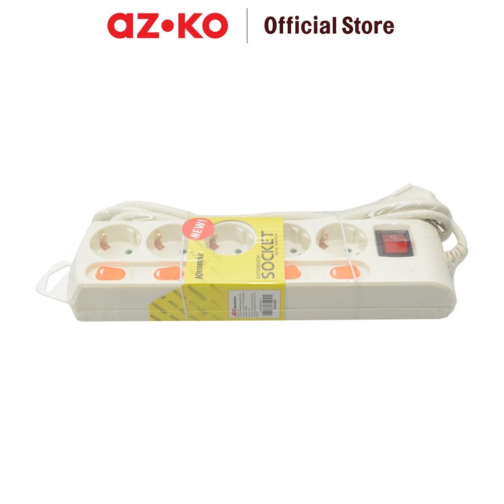Jual AZKO Krisbow Stop Kontak 5 Soket Dengan Tombol On/Off - Putih ...