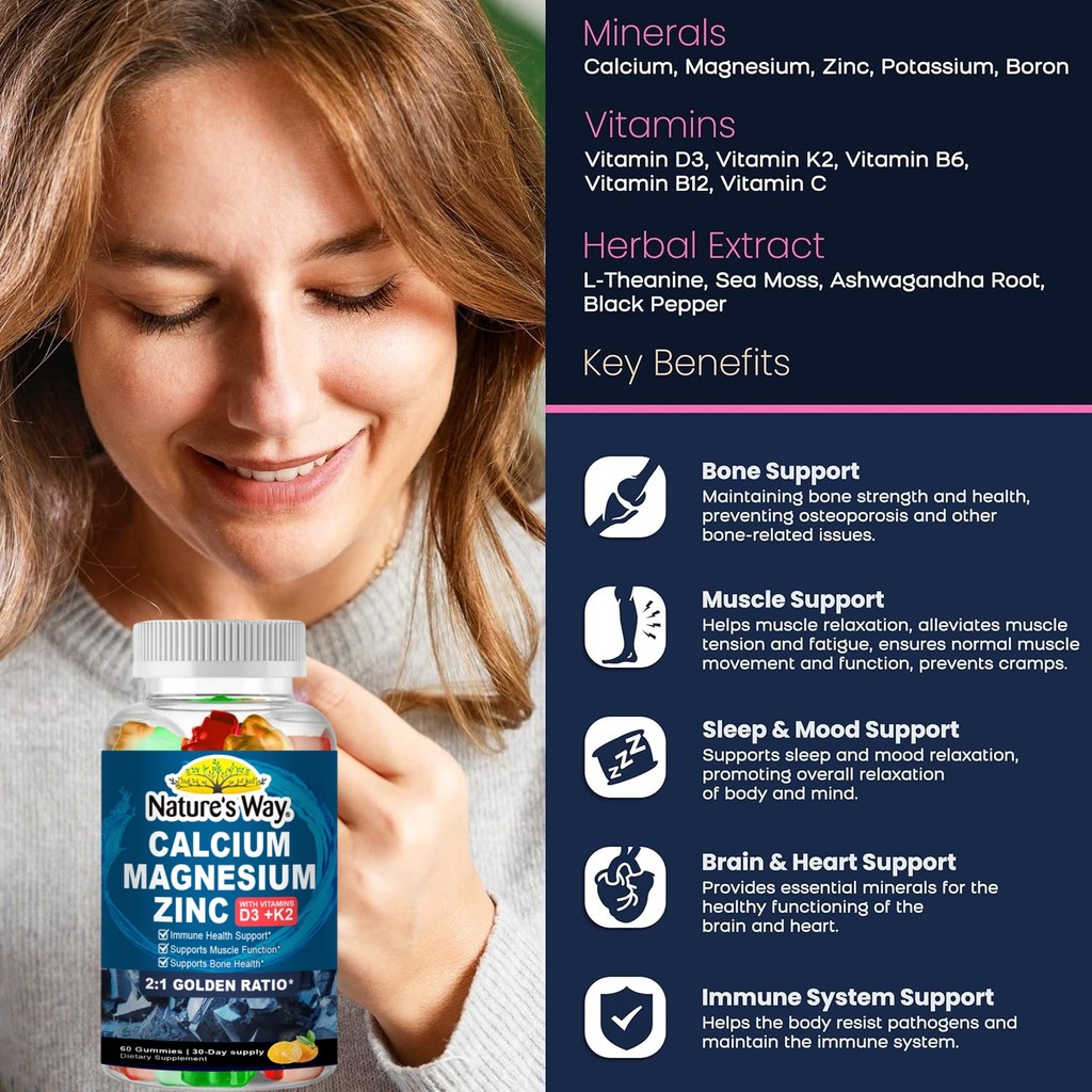 Jual Calcium Magnesium Zinc Gummies with vitamins D3, B6 and C ...