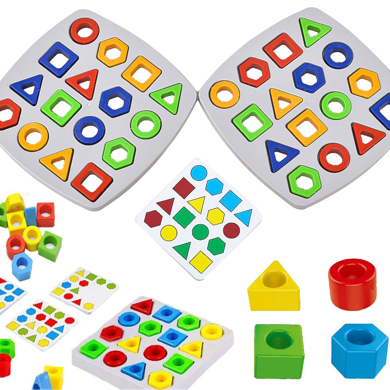 Jual Geometric Puzzles Shape Color Matching Board Preschool Educational ...