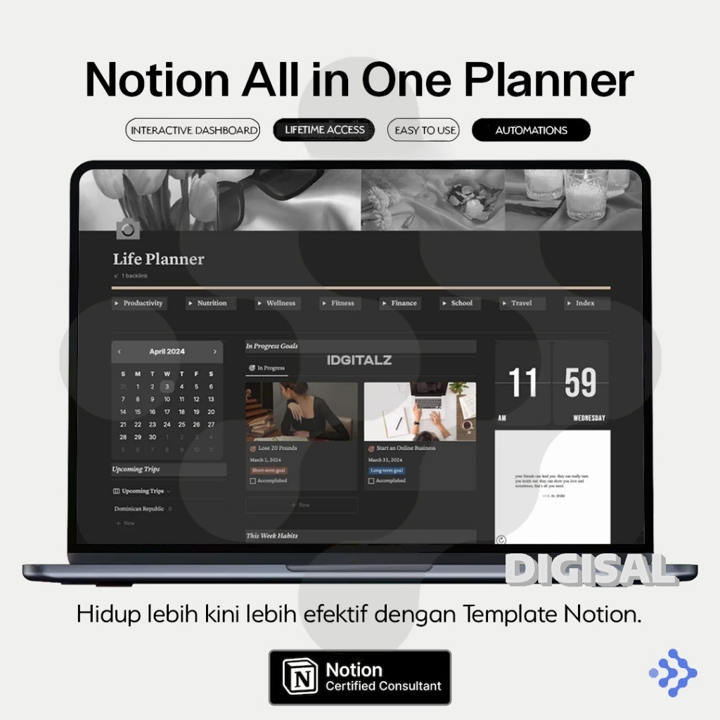 Jual Notion Template All in One Dark Mode Life Planner Dashboard - ADHD ...
