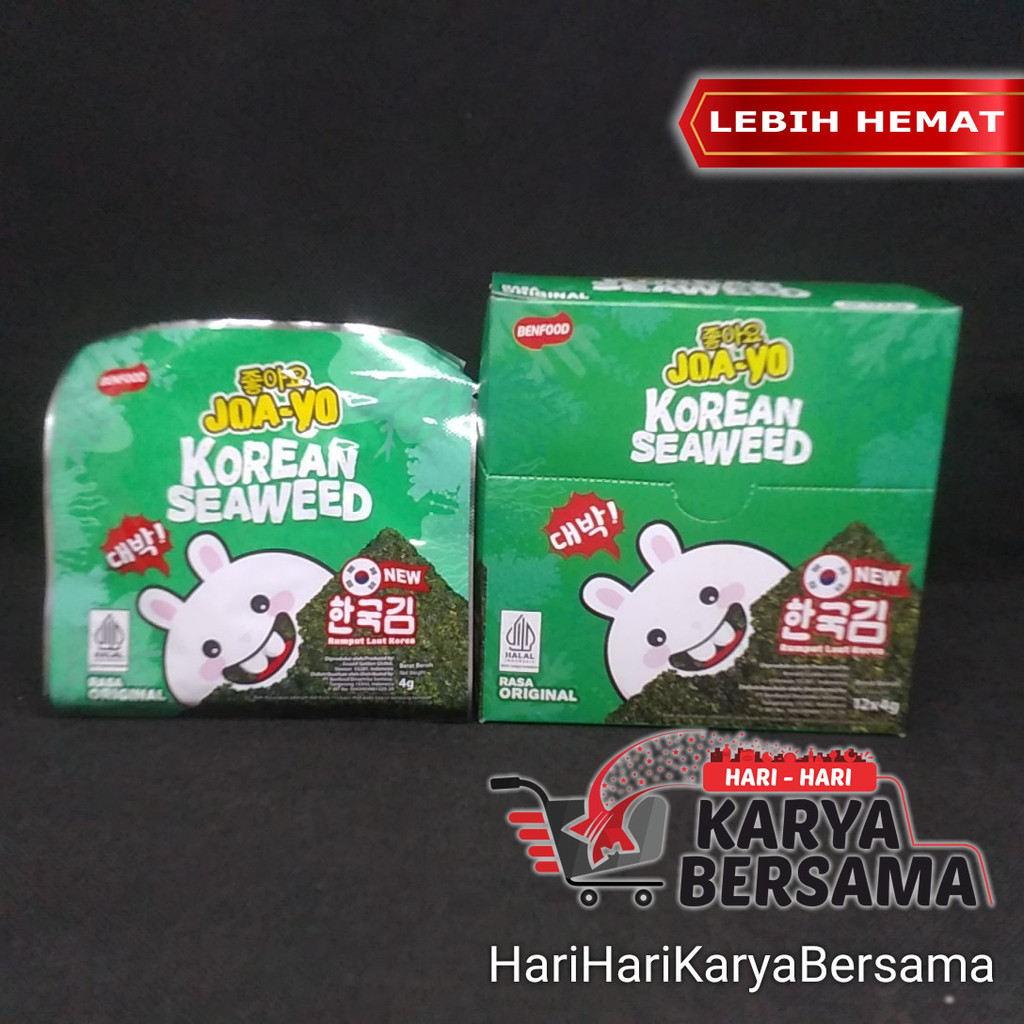 Jual MAKANAN RINGAN JOA-YO KOREAN SEAWEED RASA ORIGINAL BOX 12'S X 4GR ...