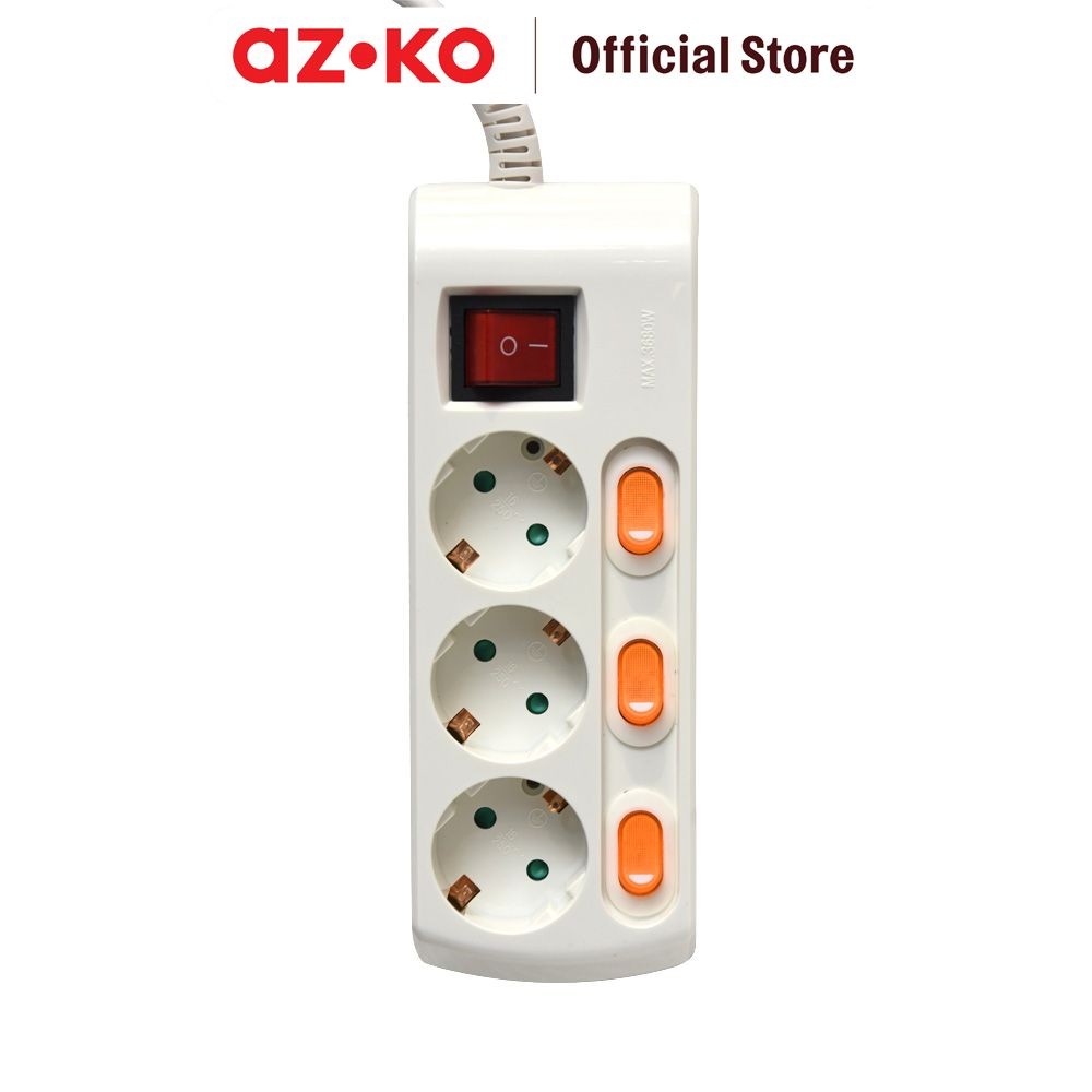 Jual AZKO Krisbow Stop Kontak 3 Soket Dengan Tombol On/Off - Putih ...
