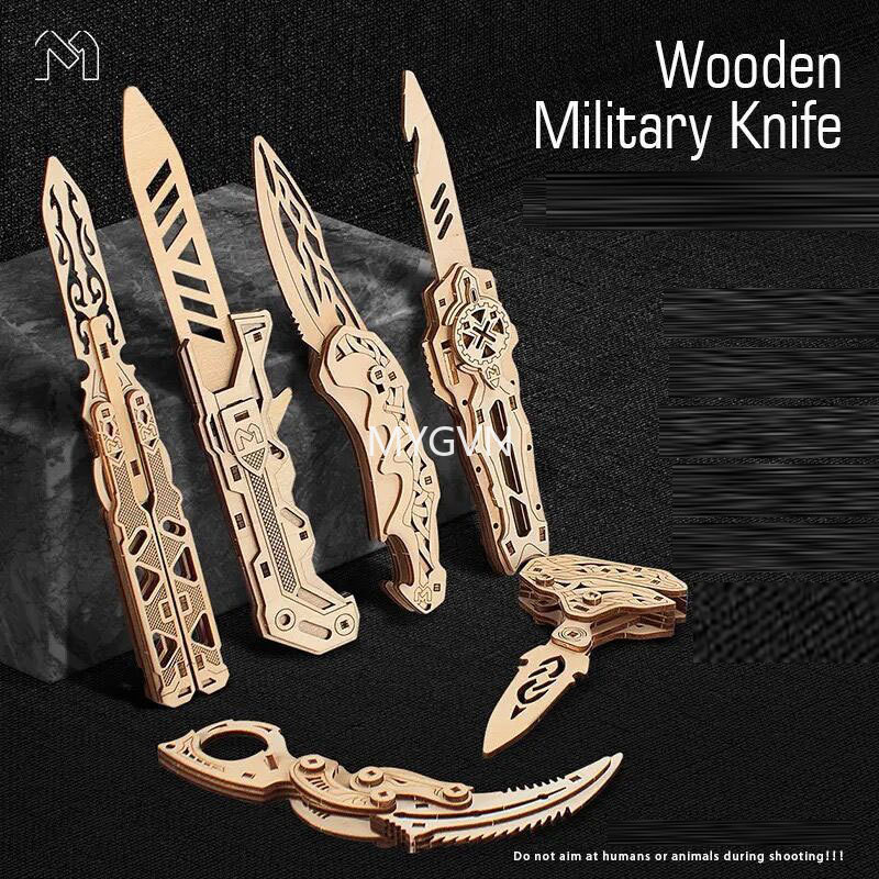 Jual 3D Wooden Assembly Toy Gun Model Knife Firing Rubber Bands Rifle
