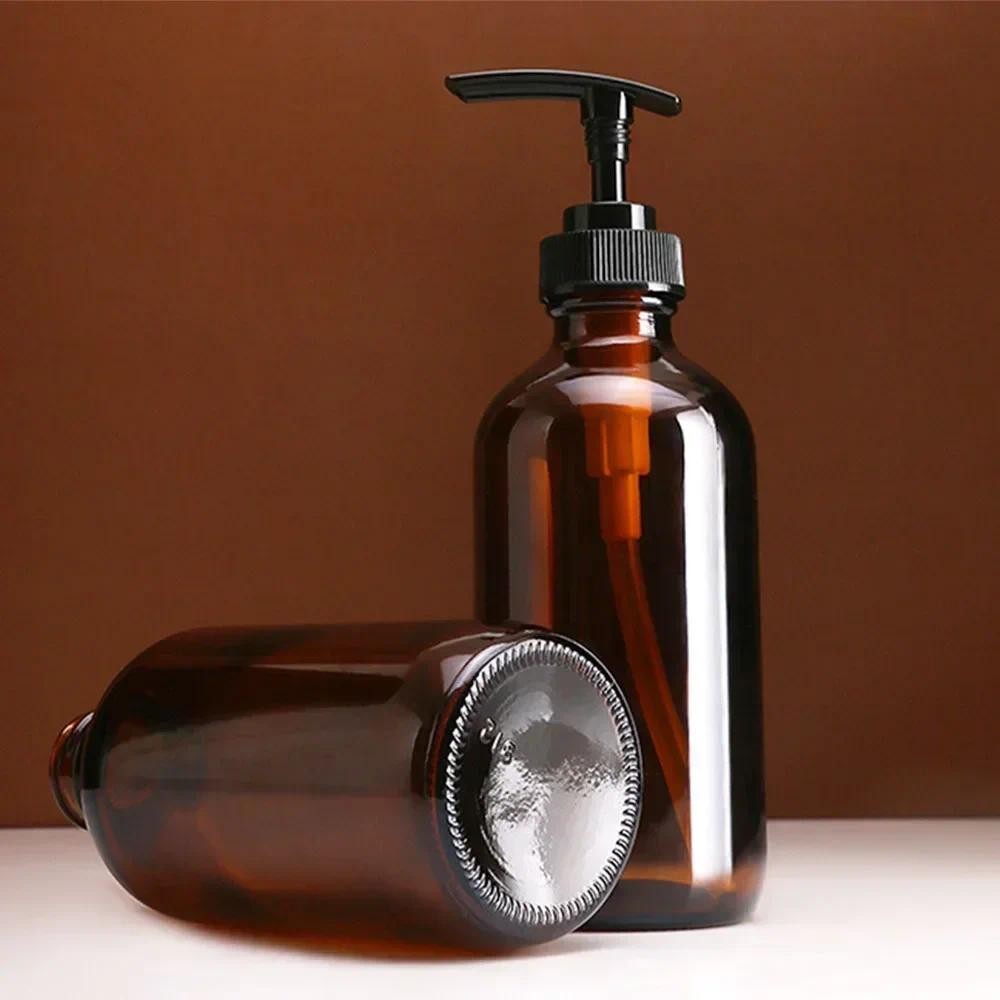 Jual Brown Glass Soap Dispenser 240ml Bathroom Delivery Bottle for ...