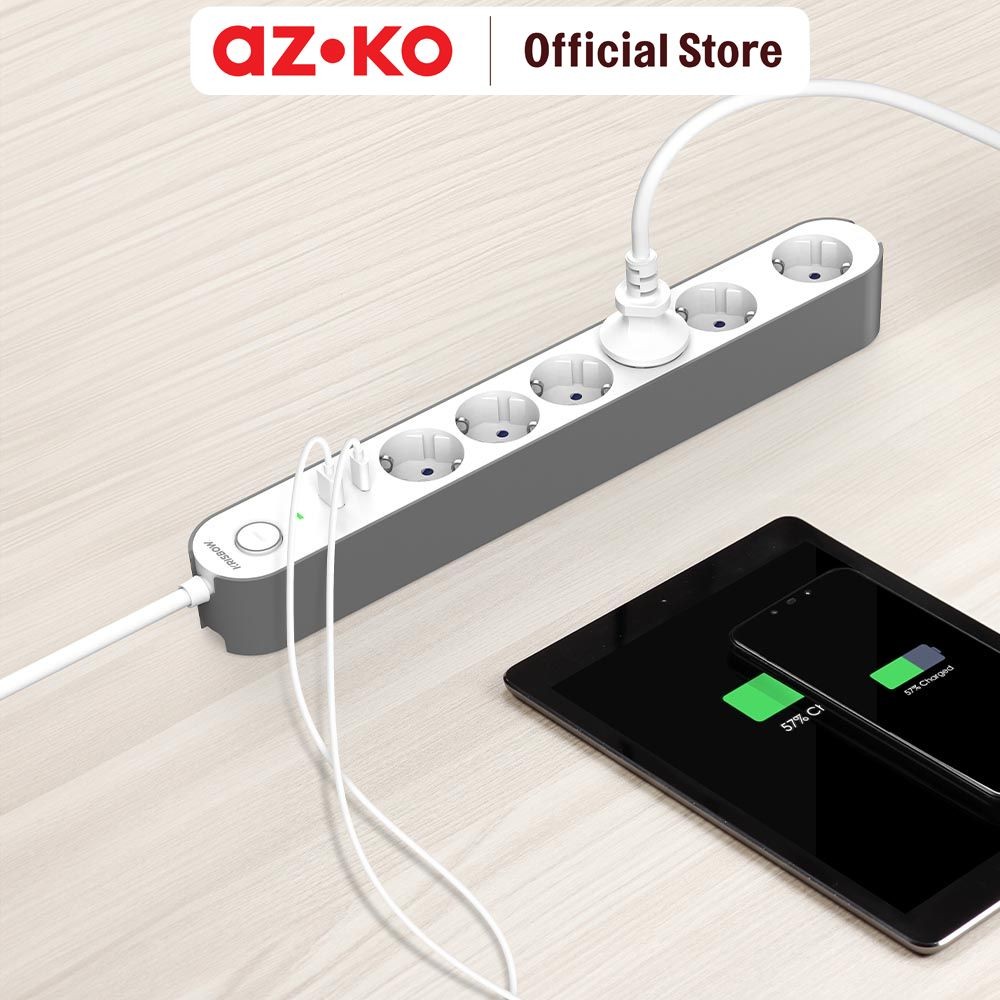 Jual AZKO Krisbow Stop Kontak 6 Soket Dengan Port Usb A & Type C ...
