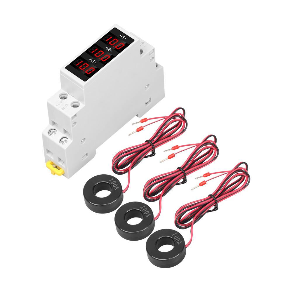 Jual LED Din Rail Digital Display Three-Phase Ammeter 1-100A AC80-500V ...