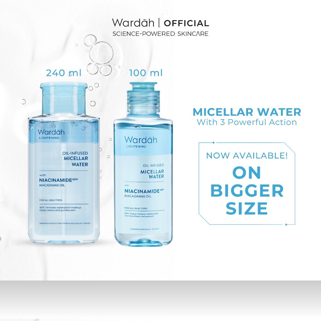 Wardah Lightening Oil-Infused Micellar Water - Make Up Remover dengan Advanced Niacinamide - Mencerahkan dan Melembapkan - Tidak Perih di Mata