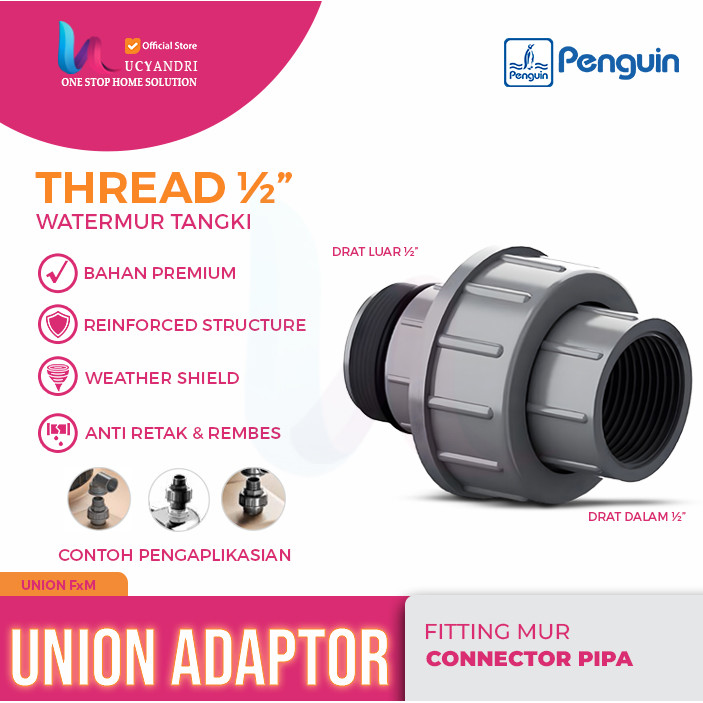 Jual Union Adaptor Thread Penguin FxM 1/2 Inch Watermur setengah inch ...