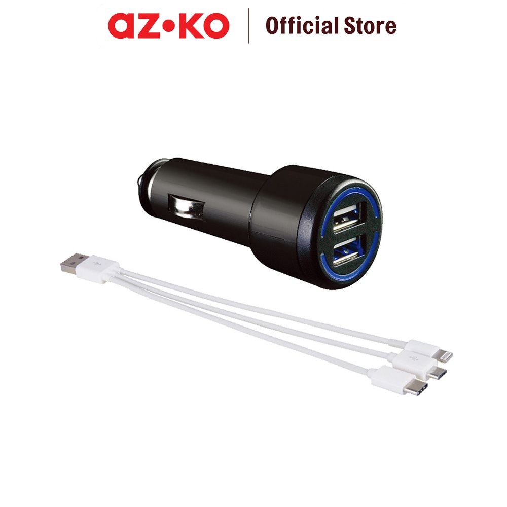 Jual AZKO Hypersonic Charger Mobil Usb 3 In 1 Dual Usb Car Charger ...