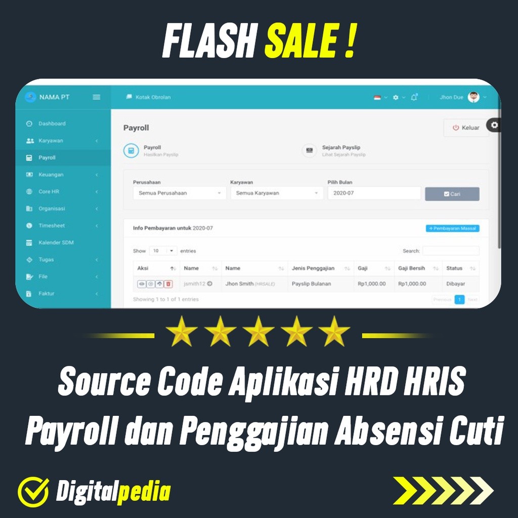 Jual Source Code Aplikasi HRD HRIS Payroll dan Penggajian Absensi Cuti ...